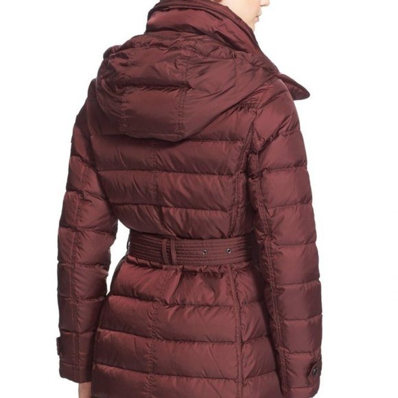 BURBERRY BRIT WINTERLEIGH BORDEAUX BURGUNDY DOWN PUFFER MID LENGTH COAT XS-S - Picture 3 of 11